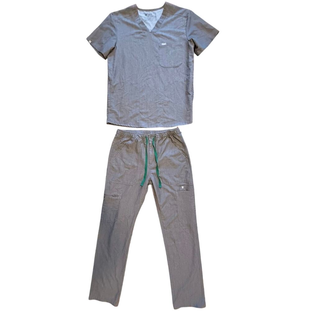 FIGS Technical Collection Men Small Scrub Set Graphite Gray Green Drawstring